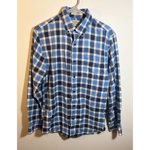 L.L.Bean Men’s Small Slightly Fitted Plaid Button-Down Shirt – S‑Reg Blue Check - Picture 1 of 4